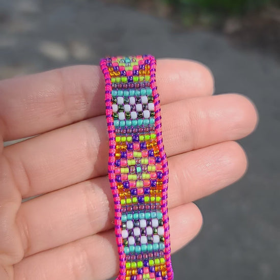 Beaded neon pink rainbow bracelet set by Tiffany Creek