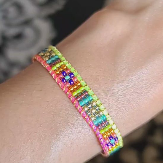 beaded neon golden rainbow bracelet Calitrendz by Tiffany Creek