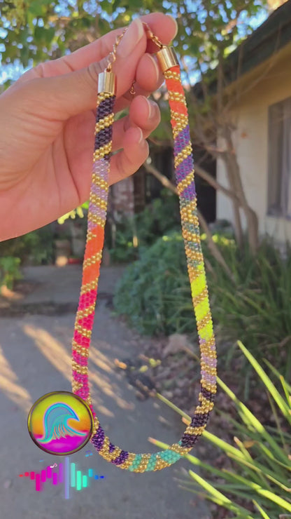 Golden Sunset Rainbow Rope Necklace