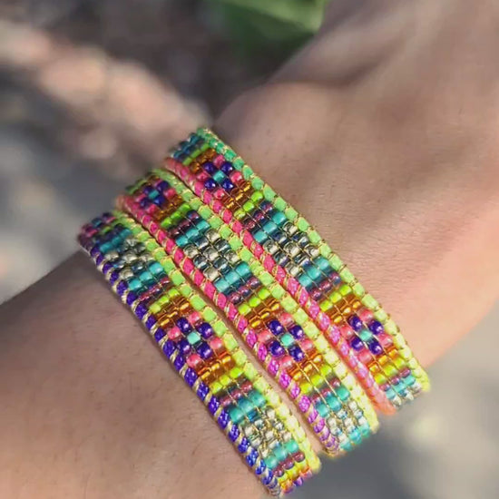 beaded neon rainbow bracelet set of 3 Calitrendz by Tiffany Creek