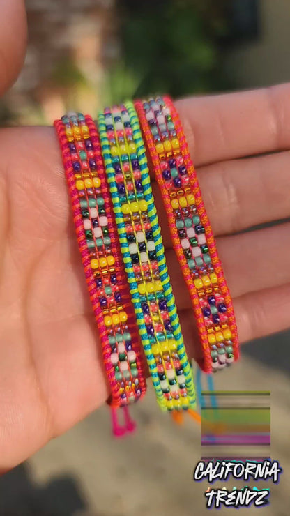 Beaded Mosaic Neon Orange Bracelet