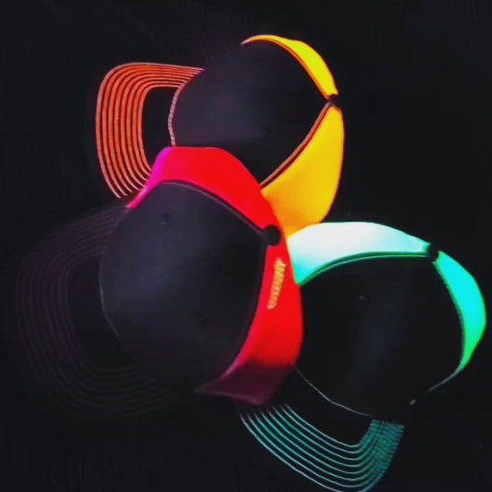 neon yellow pink orange mesh trucker hats black light UV reactive Calitrendz