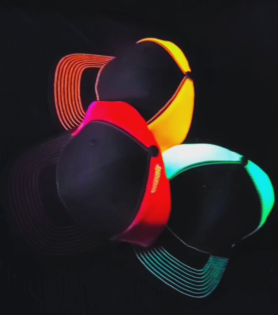 neon yellow pink orange mesh trucker hats black light UV reactive Calitrendz