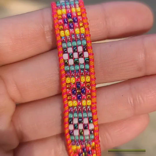 beaded orange mosaic bracelet Calitrendz by Tiffany Creek