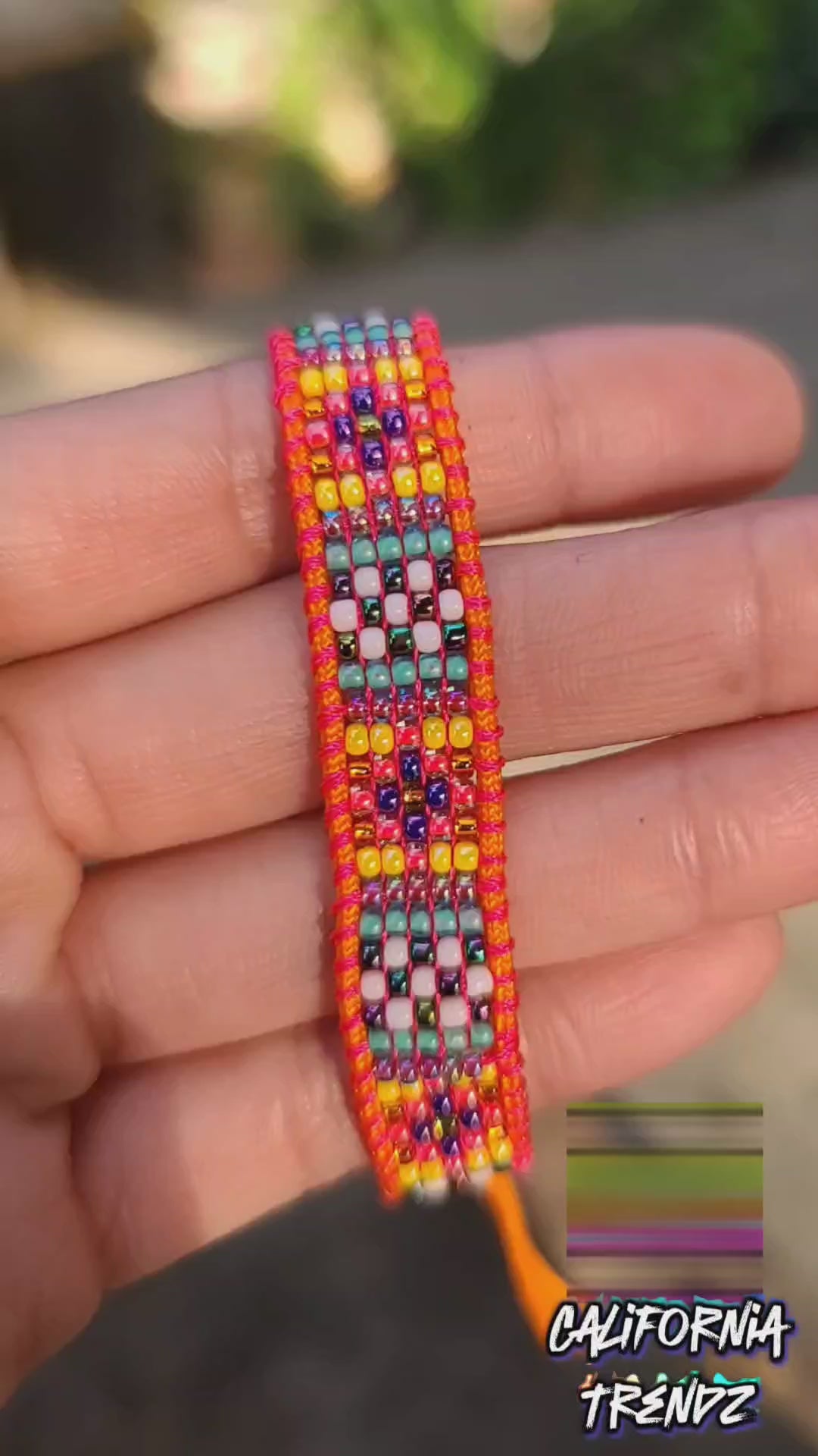 beaded orange mosaic bracelet Calitrendz by Tiffany Creek