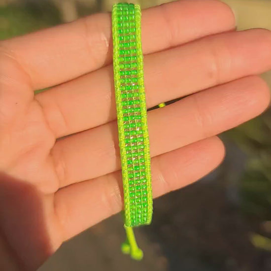 beaded neon lime green bracelet UV reactive black light Calitrendz by Tiffany Creek