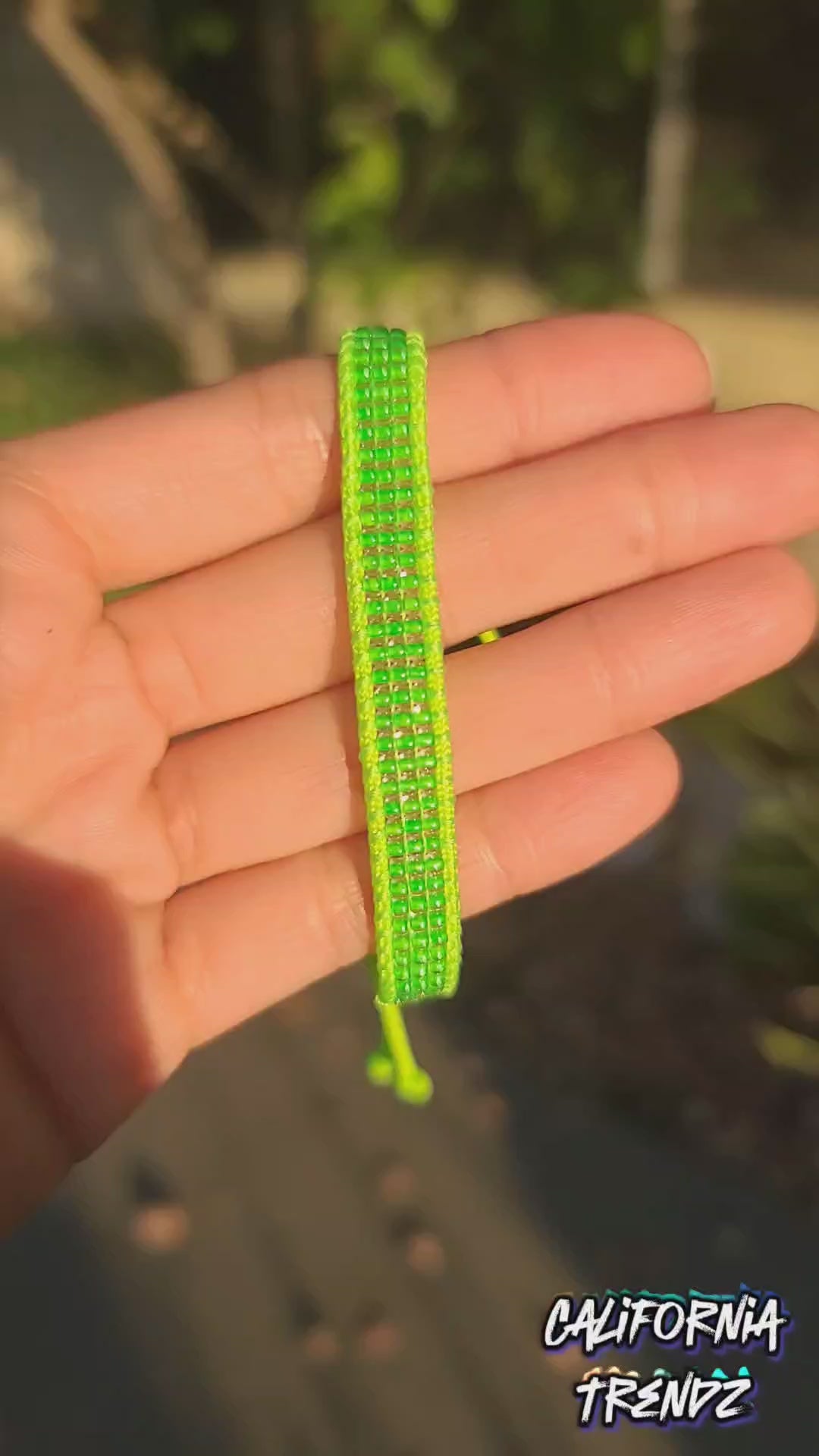 beaded neon lime green bracelet UV reactive black light Calitrendz by Tiffany Creek