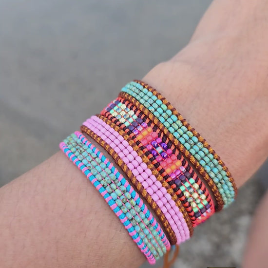 Beaded turquoise and pink brown bracelets set calitrendz by Tiffany Creek