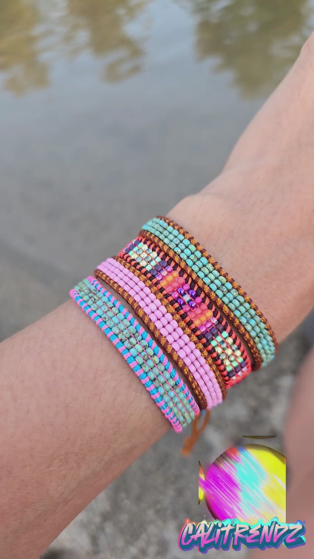 Beaded turquoise and pink brown bracelets set calitrendz by Tiffany Creek