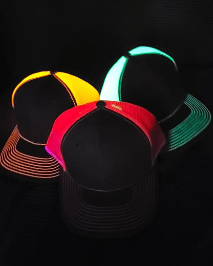 neon yellow green pink orange black light UV reactive mesh trucker hats Calitrendz