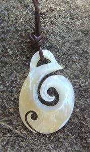 Hei Matau Maori Koru Mother of Pearl Fish Hook Necklace