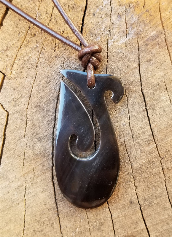 Black Horn Polynesian Fish Hook Necklace