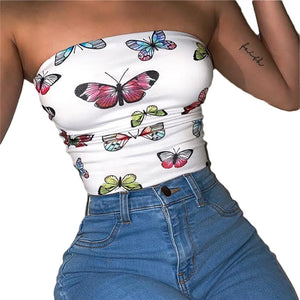 Women's Butterfly Print Tube Top