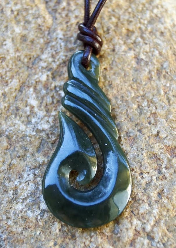Maori Style Double Chinese Jade Fish Hook Necklace