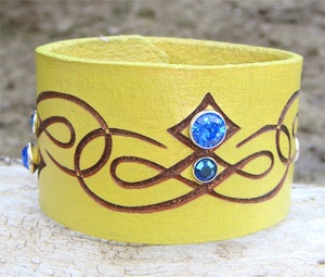 Tribal Design Crystal Leather Cuff Bracelet