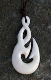 Fish Hook Hand Carved Maori Hei Matau Triple Twist Bone Pendant