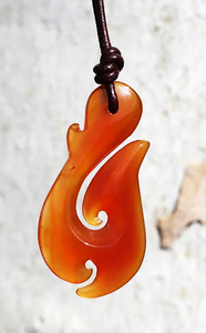 Maori Red Agate Fish Hook Necklace