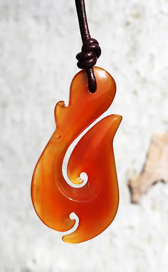 Maori Red Agate Fish Hook Necklace