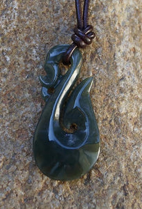 Manaia Maori Style Chinese Jade Fish Hook Necklace