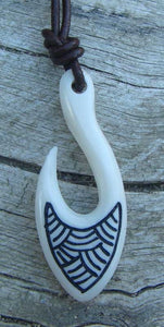 Maori Tribal Fish Hook Painted Necklace