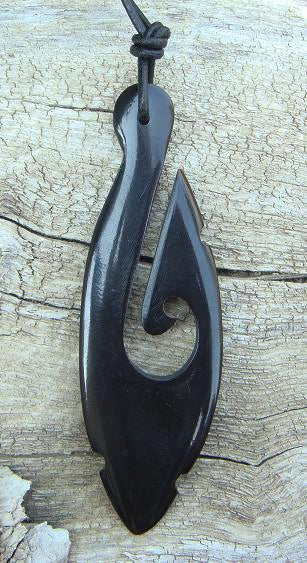 Big Black Maori Fish Hook Horn Necklace