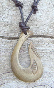 Burnt Horn Polynesian Fish Hook Necklace
