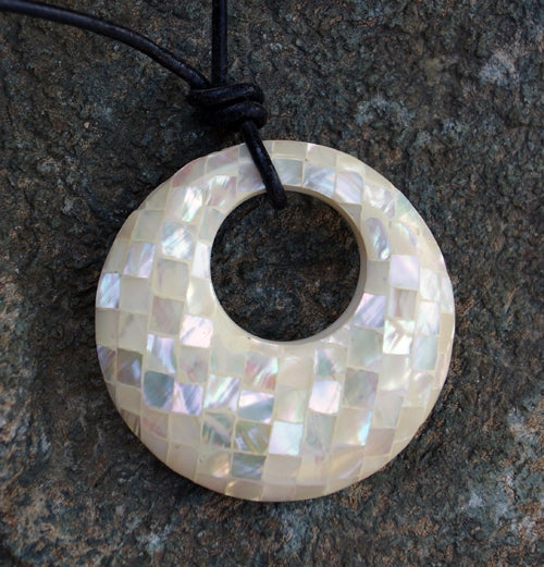 White Abalone Donut Chessboard Necklace