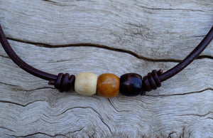 Wood Beaded Leather Bracelet